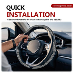 FDCTSD car interior with steering wheel cover illustrating universal 99% fit