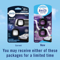 Febreze Auto Midnight Storm packaging highlights a long-lasting fragrance window.