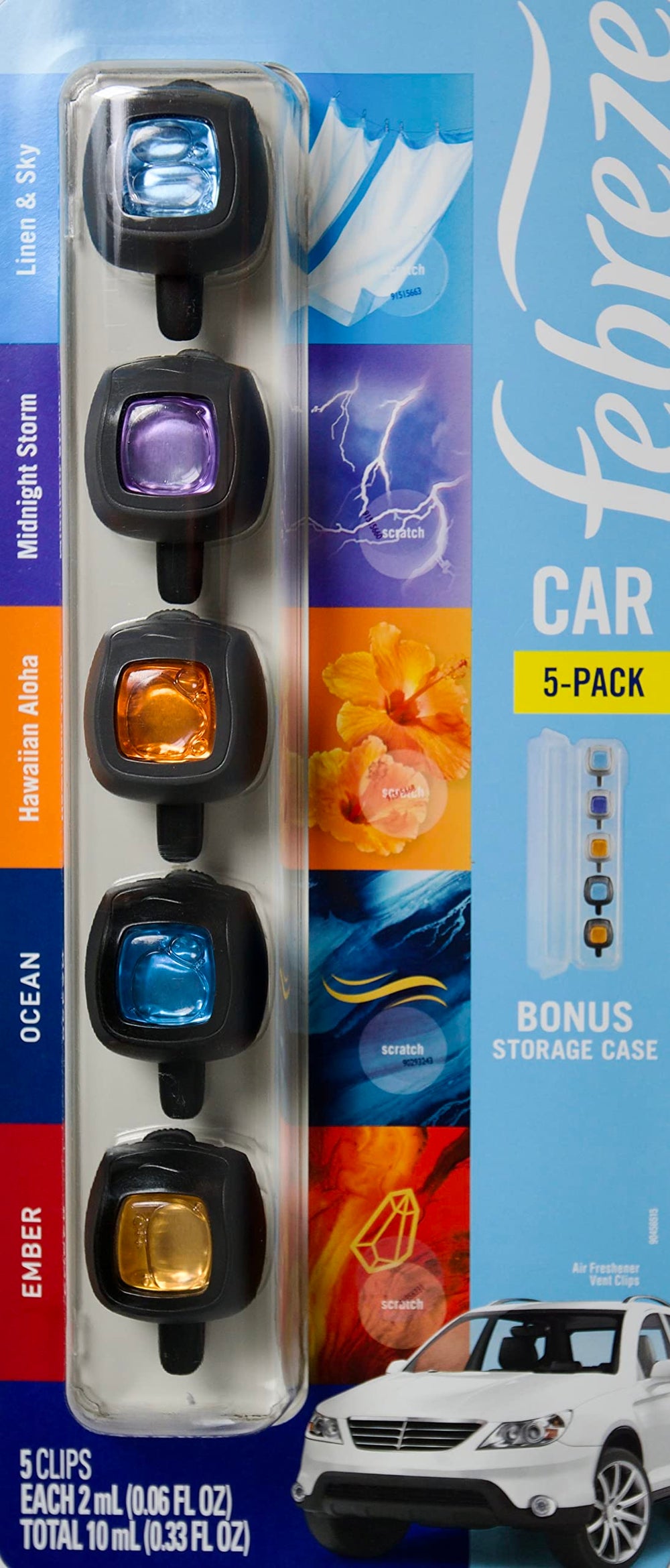 Febreze Mixed Scents vent clip pack front view, customizable car freshness.
