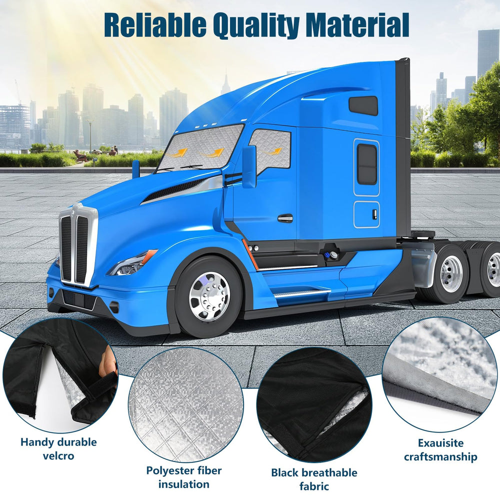 Federedevo front windshield shade for Kenworth W990 provides full coverage and easy foldability.