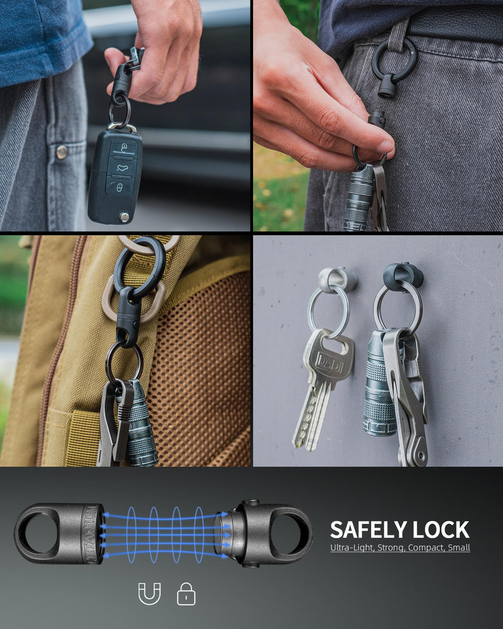 FEGVE durable titanium keychain ready for car and home keys.