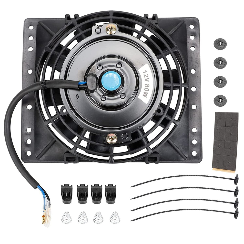 Fekuar 6-inch slim radiator fan front view showing compact profile for engine cooling
