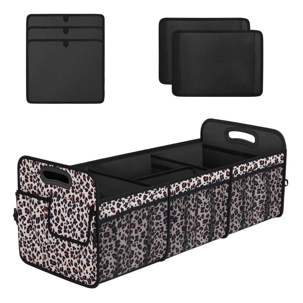 Femuar collapsible trunk organizer leopard print folded for compact storage