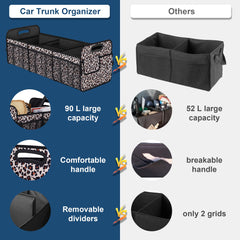 Femuar trunk organizer in full setup showing 90L capacity and pockets
