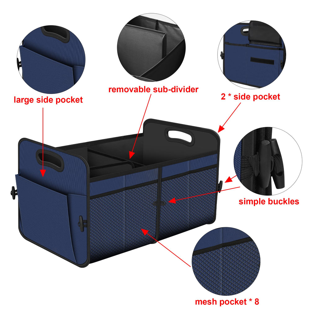 Femuar trunk organizer fits cars, SUVs, Jeeps, and sedans for versatile use.