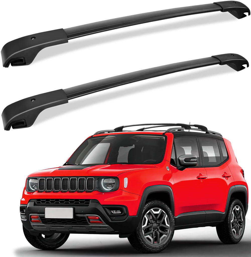 FengYu roof rack cross bars on Jeep Renegade with raised rails for secure cargo.