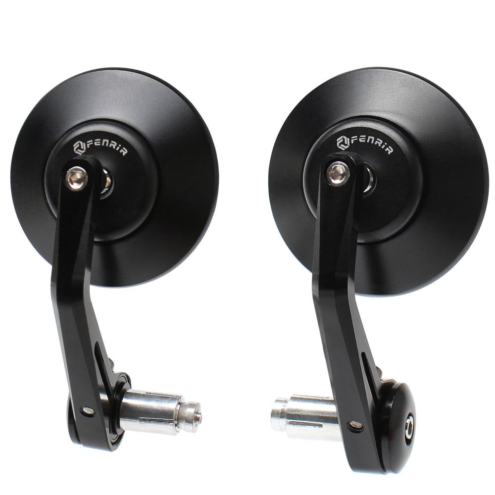 FENRIR bar end mirror left with CNC black finish enhances rear visibility for safer riding
