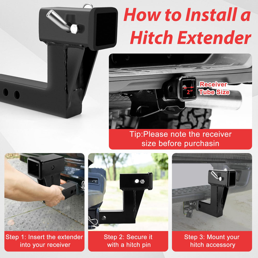 Fetechmate hitch extension with pin and clip for fast setup