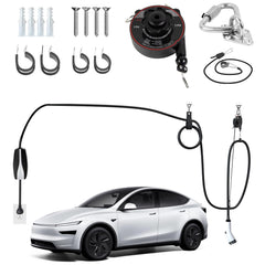 FETUSI universal compatibility ceiling-mount keeps cables tidy and accessible for Tesla and other EVs.