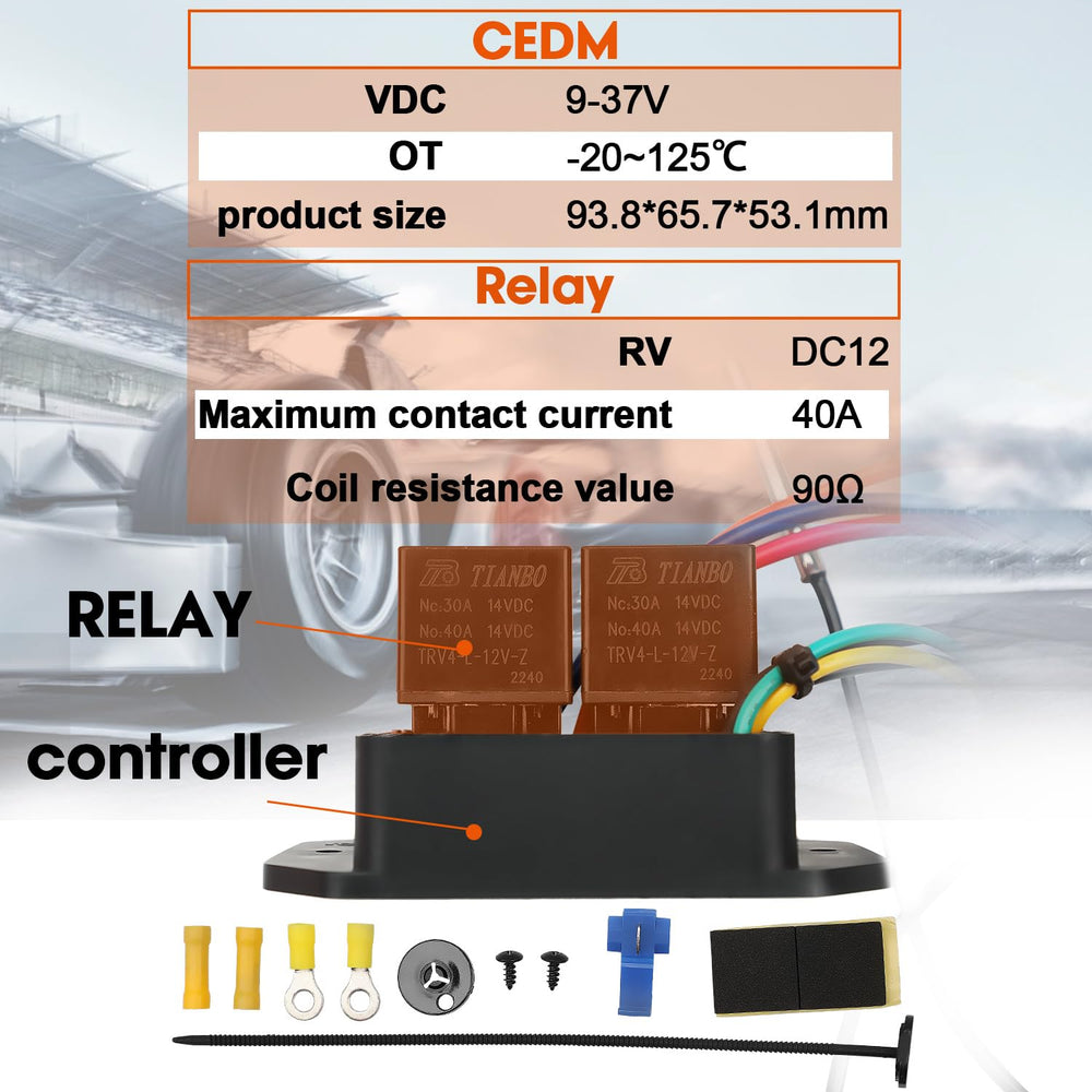 Dual-fan setup wiring for 12/24V operation with timed start.