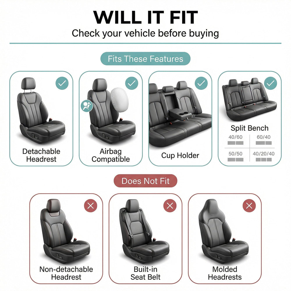FH Group rear seat covers on split bench showing flexible compatibility