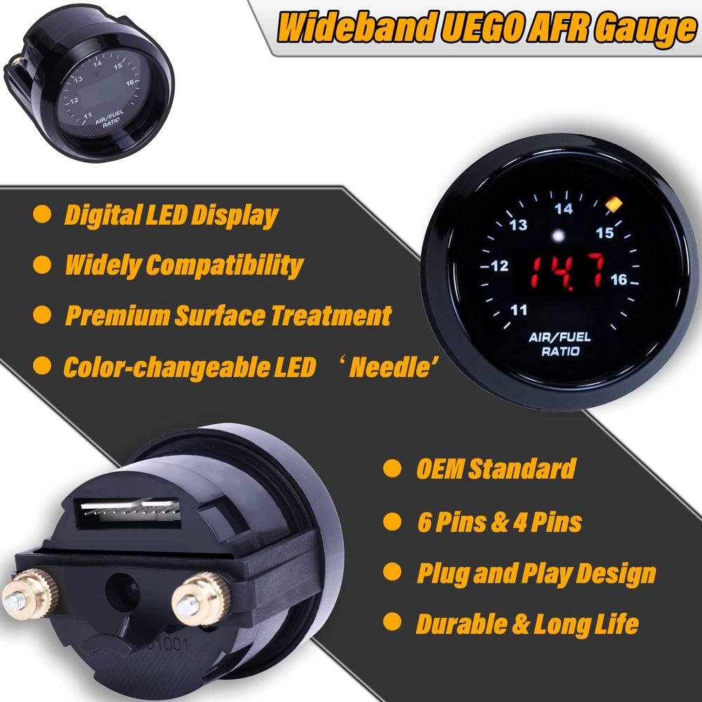 FHRHRY wideband UEGO gauge side view showing compact 52mm housing