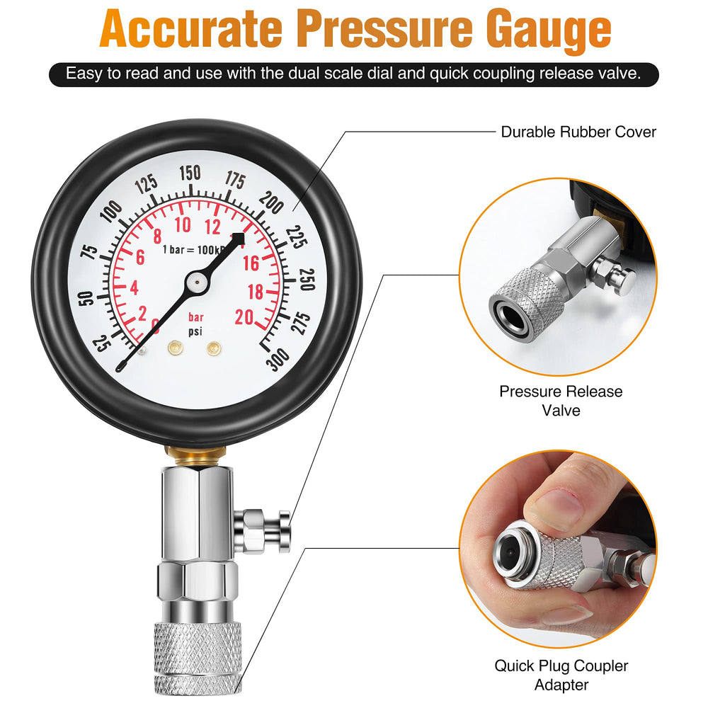 Fiada 300 PSI dual-units gauge with clear dial in workshop lighting.