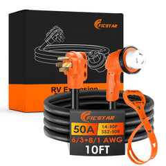 Ficstar 50A RV extension cord with grip handle for easy handling in tight spaces