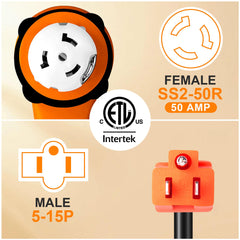 Ficstar NEMA 5-15P to SS2-50R connector simplifies campground power access