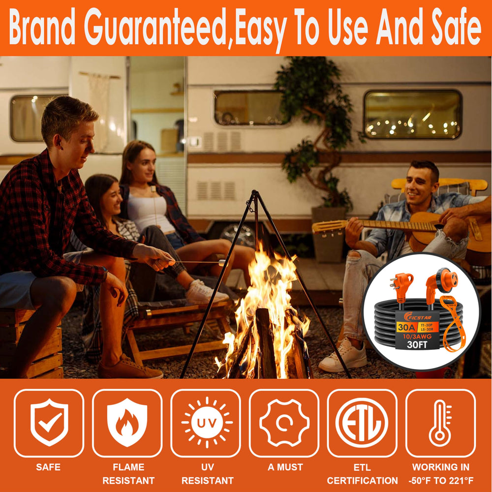 Ficstar weatherproof molded plug resists elements for outdoor camping.