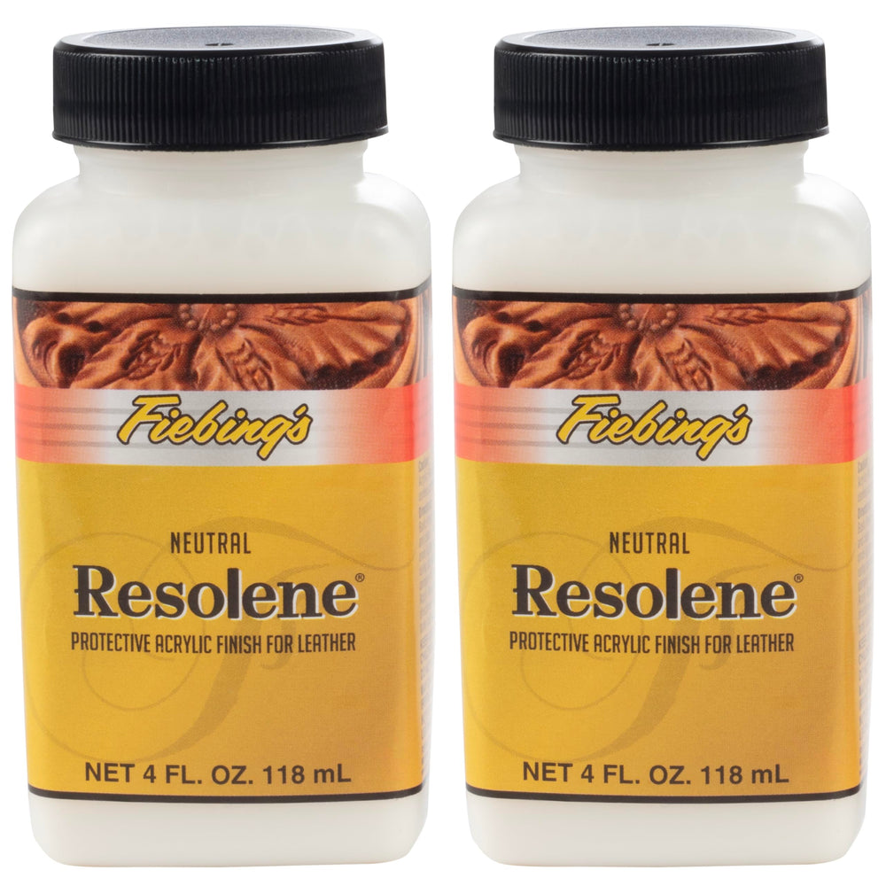 Fiebing's Acrylic Resolene bottle shown for durable leather protection and a smooth top coat.