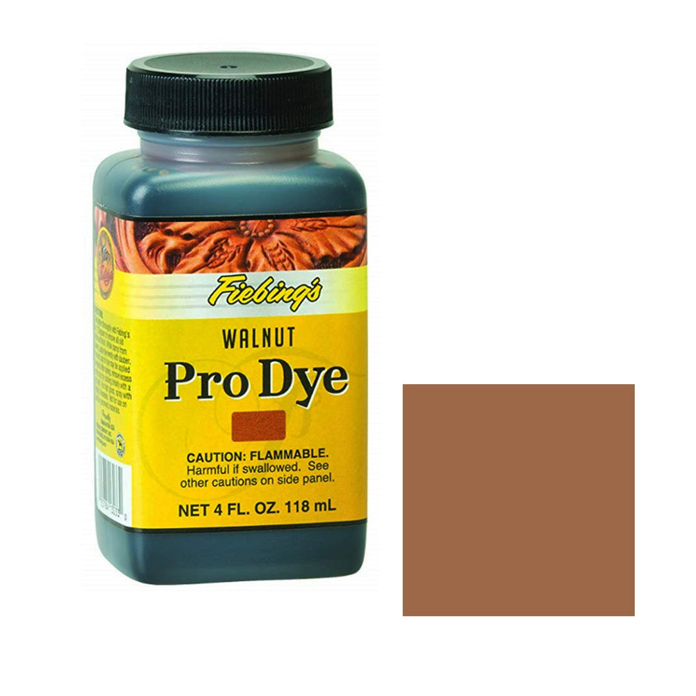 Fiebing's Pro Dye Walnut illustrates alcohol-based penetration for thorough leather coloring