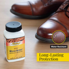 Fiebing's Resolene application brush demonstrates even distribution on dyed leather surfaces.
