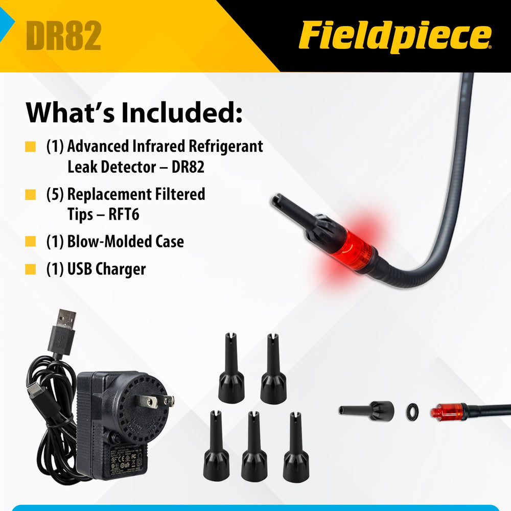 Fieldpiece DR82 LED indicator and beep assist accurate leak pinpointing on the job