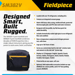 Fieldpiece SM382V four-valve vacuum gauge supports Job Link Psychrometer connections.