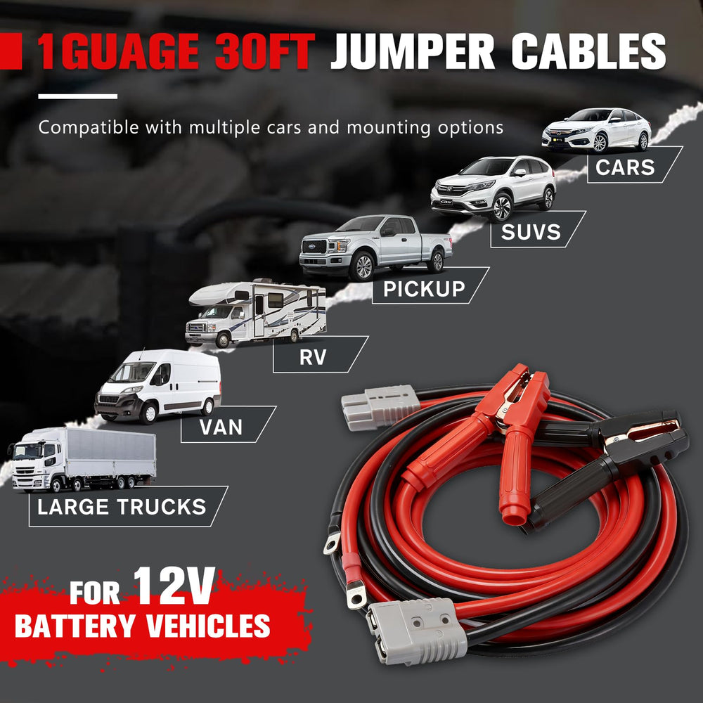 FieryRed travel bag neatly stores jumper cables for emergencies.