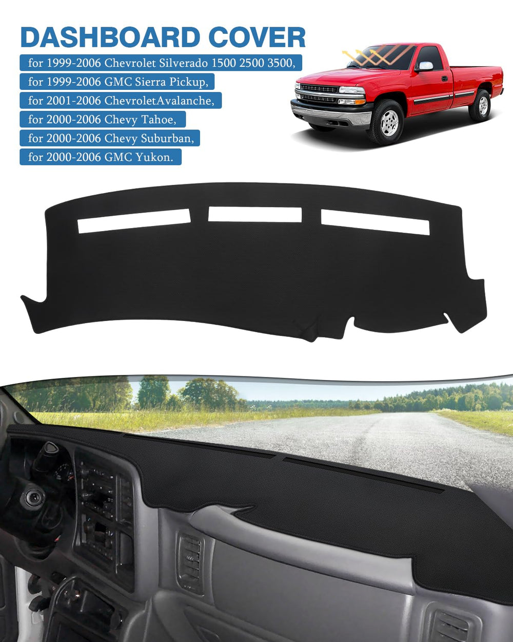 FIILINES dash cover for GMC Sierra Pickup reduces glare while keeping a smooth dashboard surface.