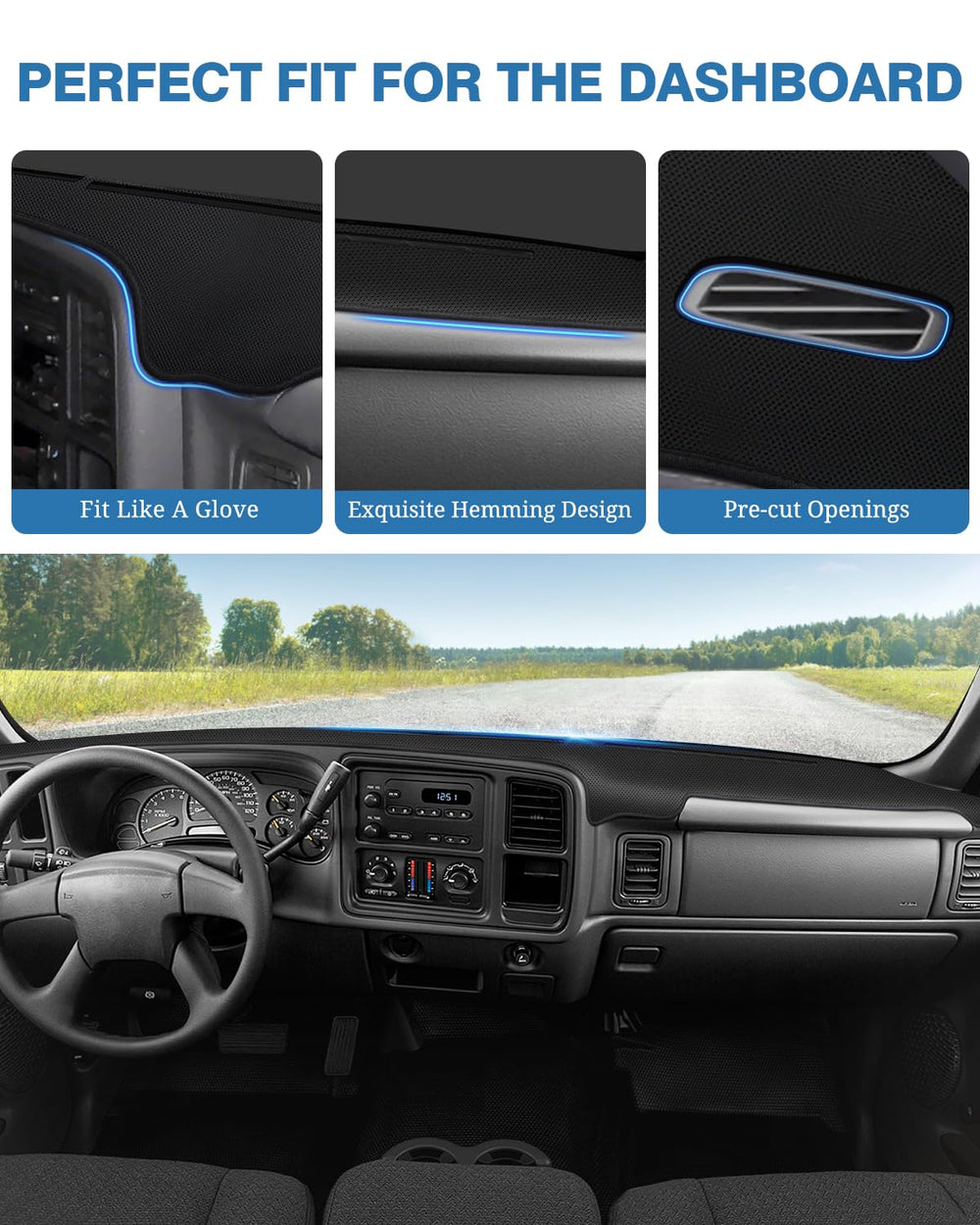 FIILINES dash cover for Chevrolet Tahoe protects from sun, reducing glare and fading.