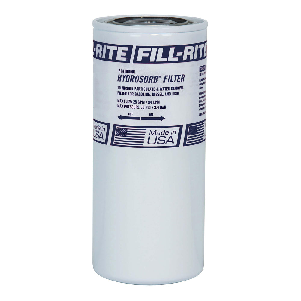 Fill-Rite F1810HM0 10-micron water-detecting filter protects pumps.
