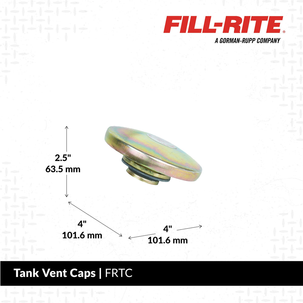 Fill-Rite FRTC venting cap side detail highlights powder-coated exterior for corrosion resistance.