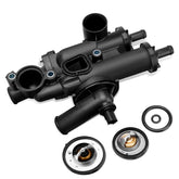 FILTERUP 68003582AB thermostat housing, top-angle view for precise OEM-like fit.