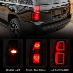 Bright red lens and LEDs improve brake signaling on Chevrolet Tahoe Suburban.