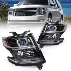 FIONE Chevy Tahoe/Suburban headlight front view showing black housing and seal