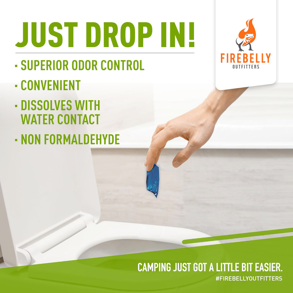 Firebelly Outfitters RV black tank deodorizer in action reducing clogs