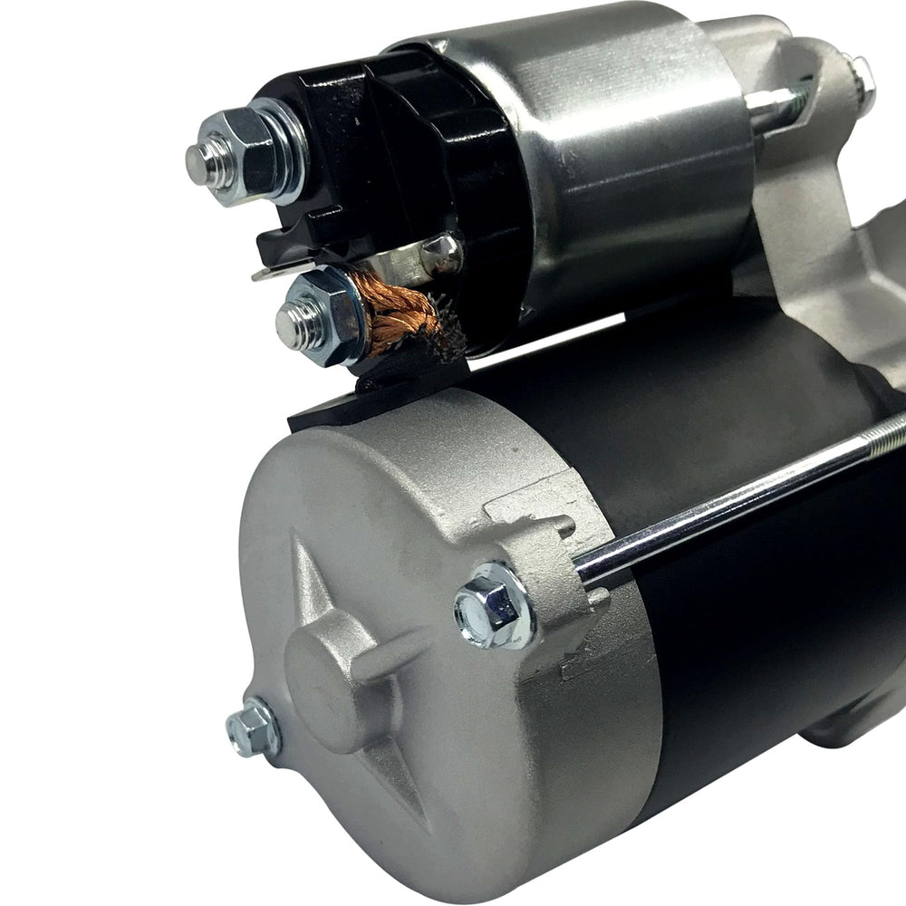 Installed FireGOLD 19612 starter motor on a Vanguard engine, compact mounting shown