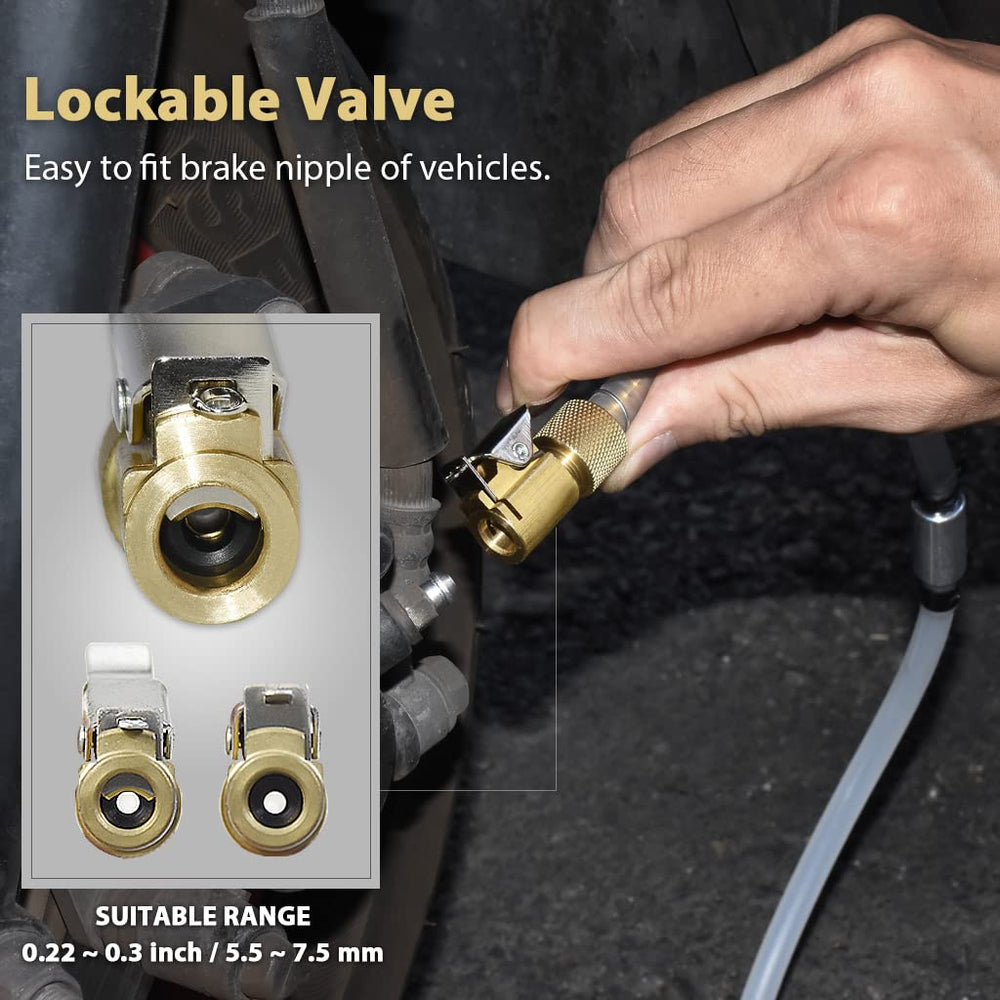 FirstInfo A11525 lockable check valve enables one-person brake bleeding.