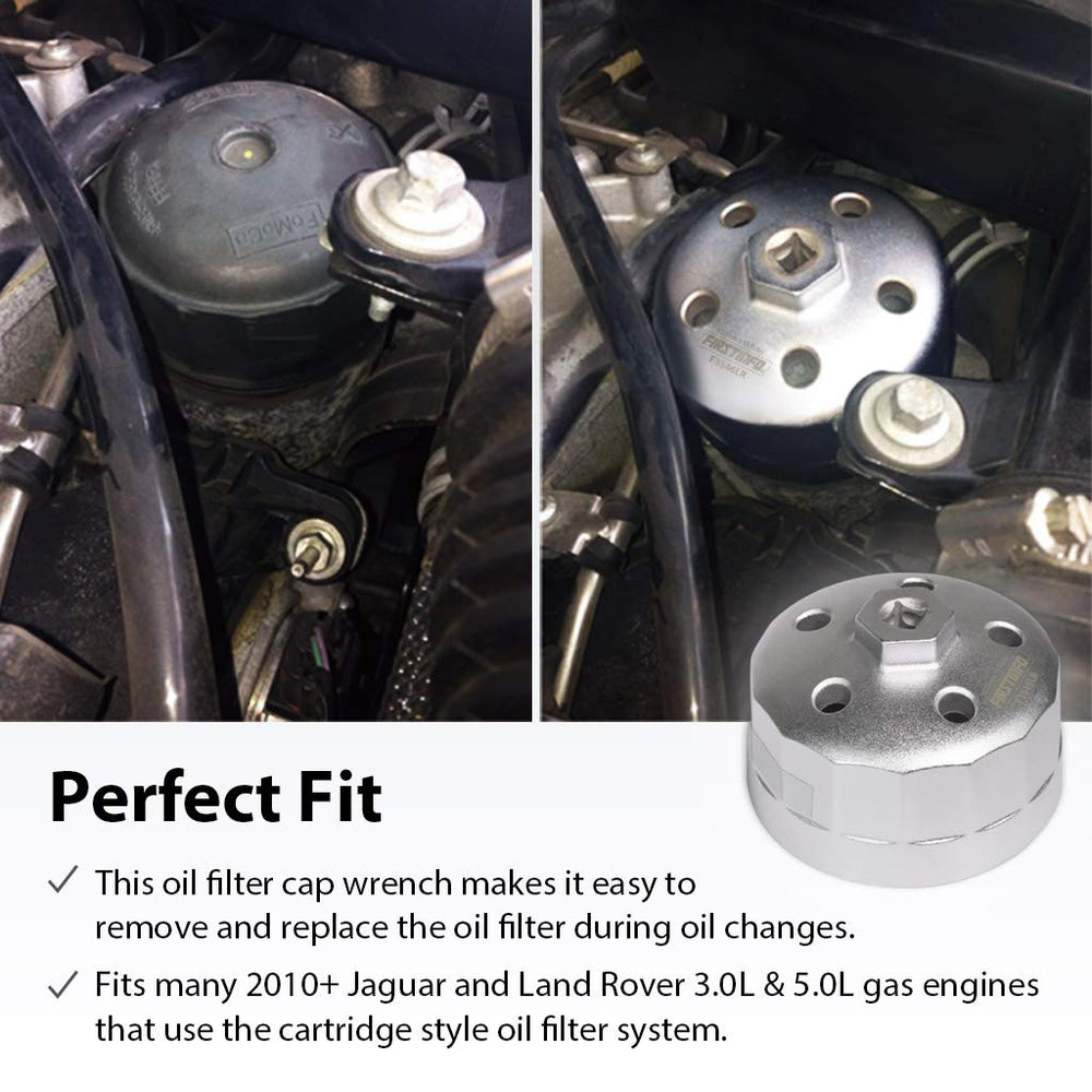 FIRSTINFO F3546LR showing compatibility with Land Rover and Jaguar for cartridge filters.