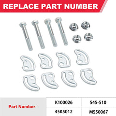 Fitede Camber bolts shown for easy caster alignment adjustment