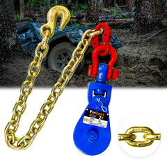 FITHOIST 2-ton snatch block with G80 chain assembly for heavy lifting and recovery.