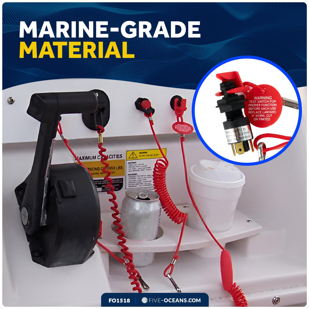Five Oceans FO1518 extendable red lanyard ready for use on deck