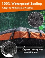 FIVKLEMNZ roof cargo bag with cover closed demonstrating waterproof protection
