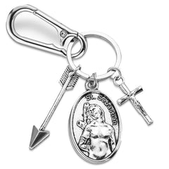Fiwochic Saint Sebastian keychain medal and cross for a stylish faith symbol.