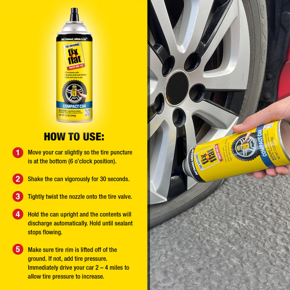 Fix-A-Flat S60410 compact-tire application for quick roadside assistance.