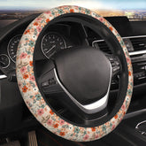 FJyuanqi retro pigeon flower steering cover front view with stylish protection.