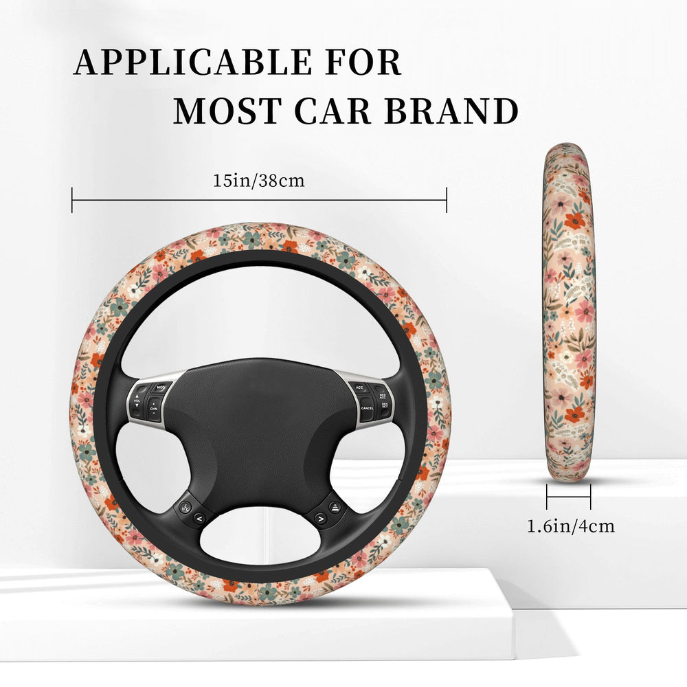 FJyuanqi steering cover stretch-fit demonstrates universal sizing and easy installation.
