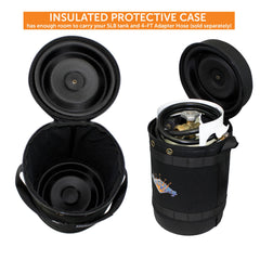 Flame King 5lb steel tank fits snugly in insulated hauler
