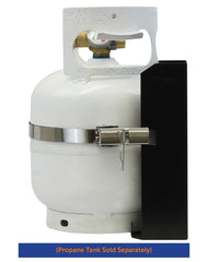 Steel rails and mounting surface provide durable support for 5lb tanks.