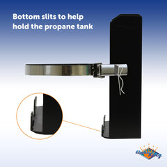 Close-up of rubber-padded strap protecting the tank surface.