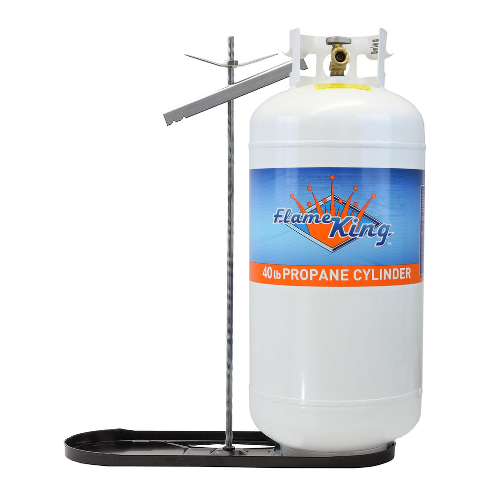 Flame King tee bracket with wing nut enables quick tank securing.