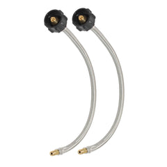 Flame King FK-SSPT-18IN-FLAREX2 hose coiled for RV use and safe gas connection.